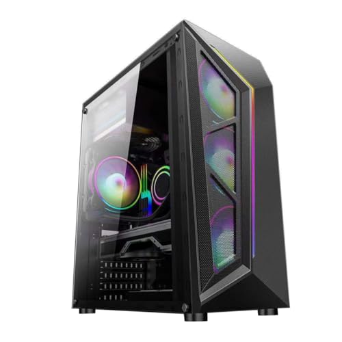 Gabinete de computadora Holibanna RGB Mid Tower con panel lateral, iluminación colorida, diseño duradero para escritorio en casa, iluminación RGB elegante y patrón decorativo único