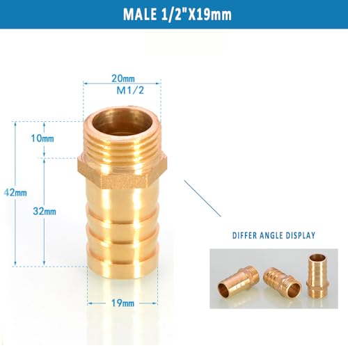 Male BSP Thread 1/2" Male Thread Pipe Fitting 19 mm Barb Hose Tail Connector for Pond/Pool/Hose Pipe Adapters (Pack of 2) - Image 2