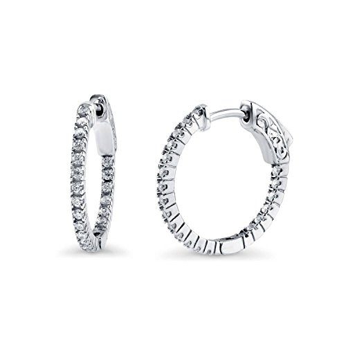 Berricle Sterling Silver Cubic Zirconia Cz Medium Fashion Inside-Out Hoop Earrings For Women, Rhodium Plated 0.75" #TOP5