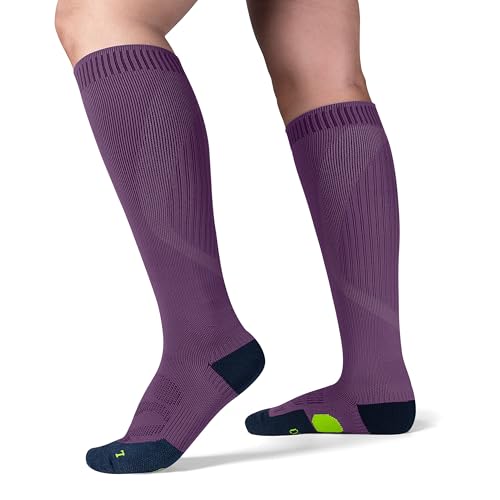 Image of Merino Wool Compression Knee High Running Socks 2 Pairs 15-20 mmHg Cushion Moisture Wicking Hiking Nurse Travel