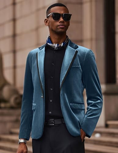 COOFANDY Men's Velvet Blazer One Button Velour Tuxedo Jacket Notched Lapel Suit Jackets for Prom Wedding Party Dinner2