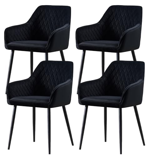 JYMTOM Esszimmerstühle 4er Set Küchenstühle Polsterstühle modernes Design Stühle mit Armlehne, Sitzfläche aus Samt, Gestell aus Metall, für Wohnzimmer, Schlafzimmer und Küche(4,Schwarz)
