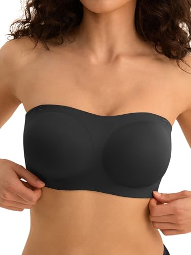 Image of Strapless Bras for Women - Wireless Seamless Tube Top Bra, Anti-Slip Lightly Padded Bandeau Bralette (L, Pure Black)