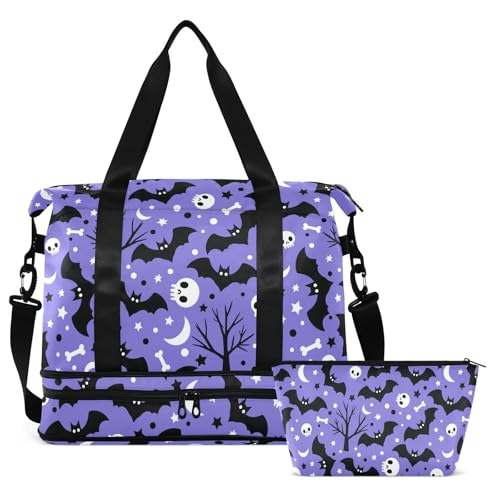 Travel Duffel Tote Bag Bats Satellites Skulls and Trees Sports Duffel Bag with Wet Pocket Weekender Overnight Bag for Women Men Gym Bag, Carry On Bag Hospital Bag for Labor and Delivery