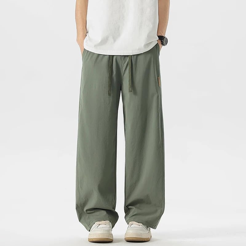 Summer Thin Wide Pants Men's Ice Silk Casual Pants Stretch Loose Straight Trousers Jogging Sweatpants2