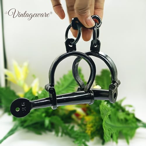 Image of Vintageware Heavy Duty Carbon Steel Made Indian Handcuff for Police, Theatre Play, Role Play, Drama or Stage Performance (Black, Non-Adjustable)