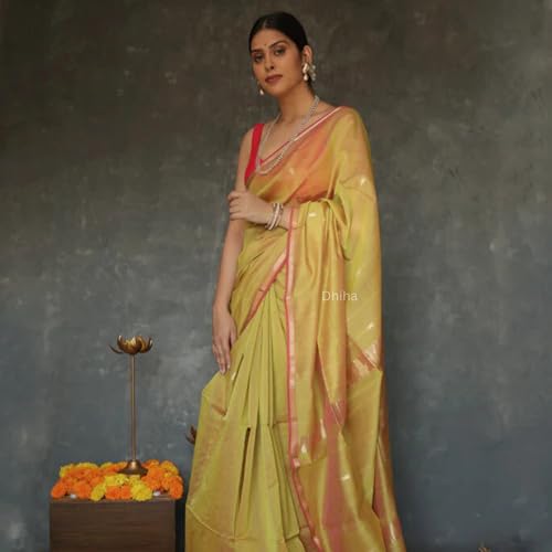 Image of Original Maheswari Cotton Silk Saree for Women | Kanjivaram Pure Silk Cotton Sari with Blouse | Zari Work | Tassels | Handloom Weave