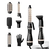 Hair Dryer Brush, 5-in-1 Blow Dry Hair Brush, Multi Hot Air Styler for Drying and Styling Volumizing Curling Sleeking in One Step, Ceramic Coating, Less Frizz, 3 Temperatures, UK Plug, Black Gold