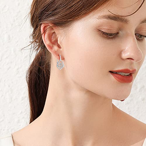 Celtic Moonstone/Moss Agate Sterling Silver Irish Knot Earrings - Hypoallergenic Leverback Moonstone Jewelry Gifts for Women3