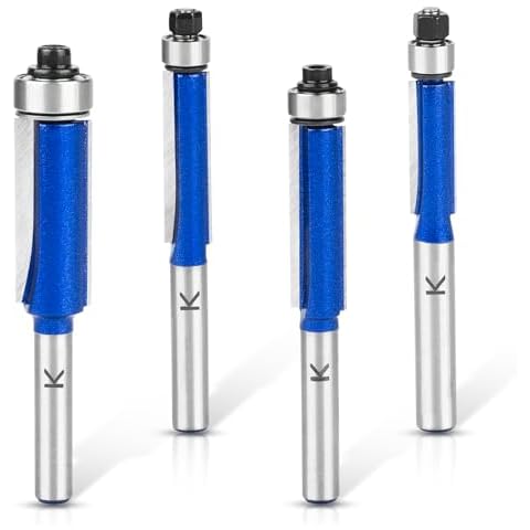 NICAVKIT 4Pcs Flush Trim Router Bits 1/4 Inch Shank, Top Bearing Flush Trim Cut Router Bit Set, Carbide Flush Cut Router Bits, 1/4", 5/16", 3/8", 1/2" Cutting Diameter Cover