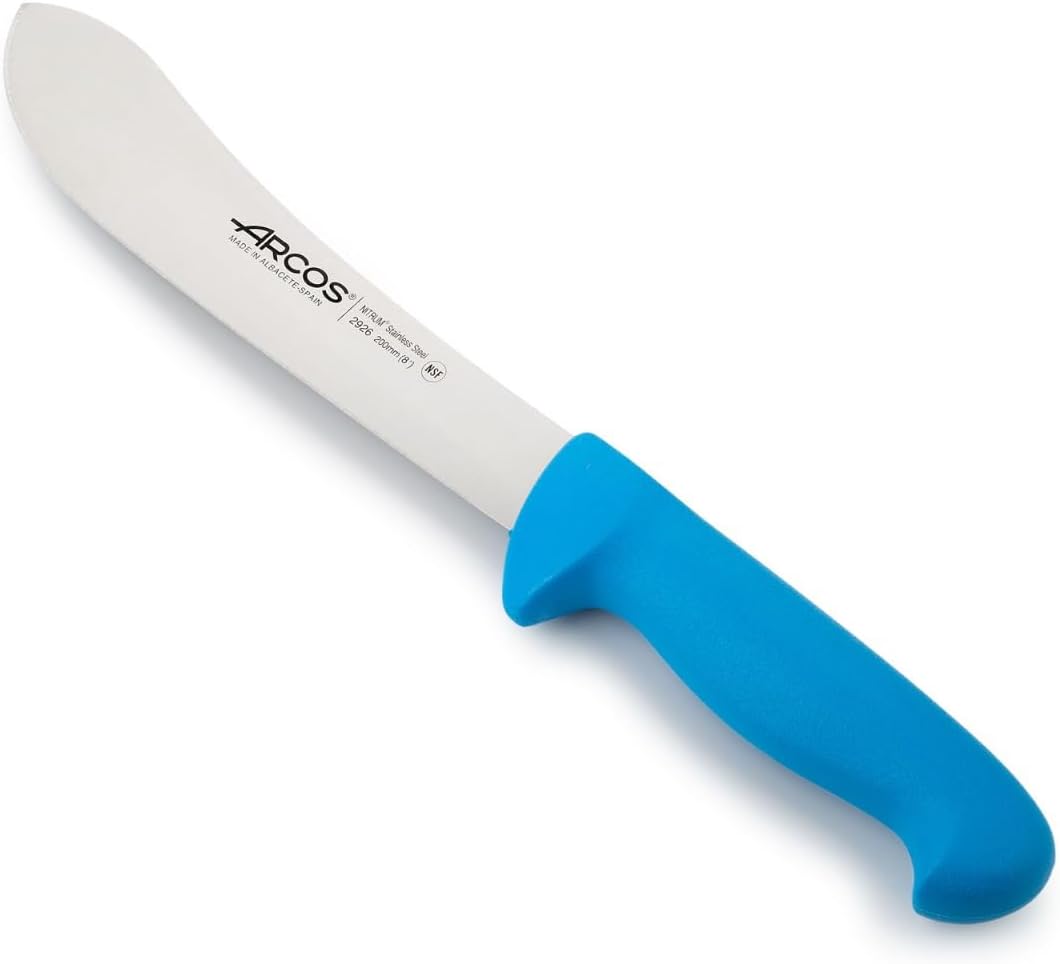 Arcos Butcher Knife 8 Inch Nitrum Stainless Steel and 200 mm blade. Professional Cooking Knife For Cutting Meat, Fish and Vegetables. Ergonomic Polyoxymethylene Handle. Series 2900. Color Blue.