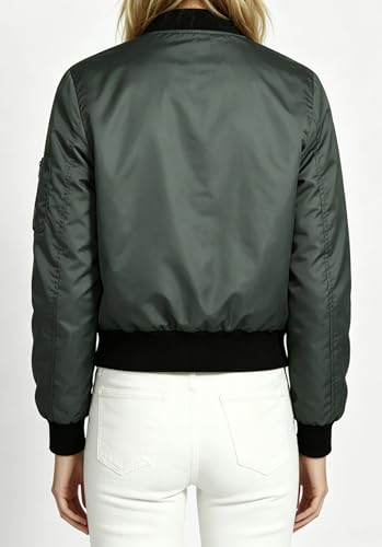 Blouson bomber manches longues veste légère verte zippée coupe décontractée