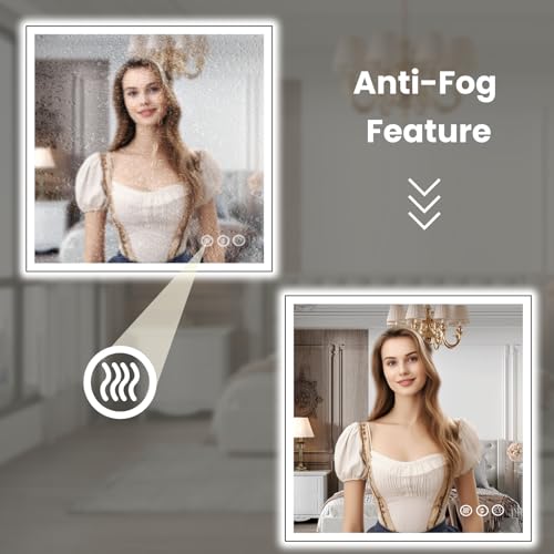 Image of WTTY 36 inchX36 inch LED Bathroom Mirror with Black Frame, Bathroom Vanity Mirror with Lights for Wall, Front Light and Backlit, Anti-Fog, Dimmable, 3 Colors, Shatterproof, Memory, Horizontal /Vertical