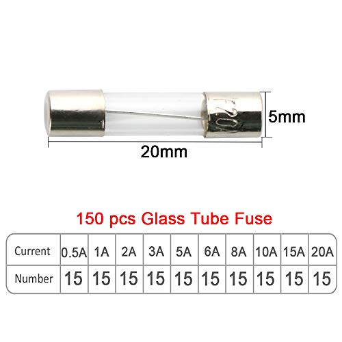Qitindasen F144 Fularr 175Pcs 5X20Mm Professional Car Fast-Blow Glass Tube Fuse Kit: 150Pcs Quick Blow Glass Tube Fuse + 20Pcs Fuse Seat + 5Pcs Inline Screw Type Fuse Holder thumb #1