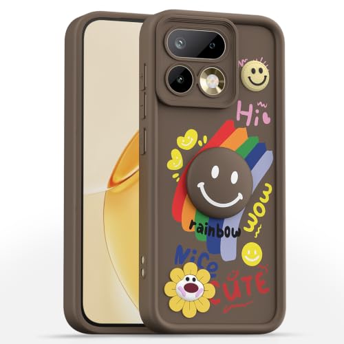 Image of Pikkme Back Cover for Realme 16 Pro 5G | Soft Silicone| Cute Rainbow Smile & 3D Cartoon Flower Design | Shockproof Raised Camera Protection Bumper Case (Brown)