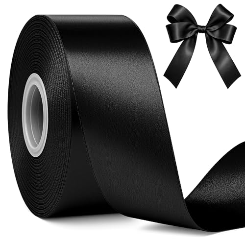 Fullive 1 1/2 Inch Black Ribbon 30 Yards Black Ribbon for Gift Wrapping Solid Polyester Satin Halloween Ribbons for Graduate Halloween Decorations DIY Hair Bows Floral Arrangements Wrapping Bouquet