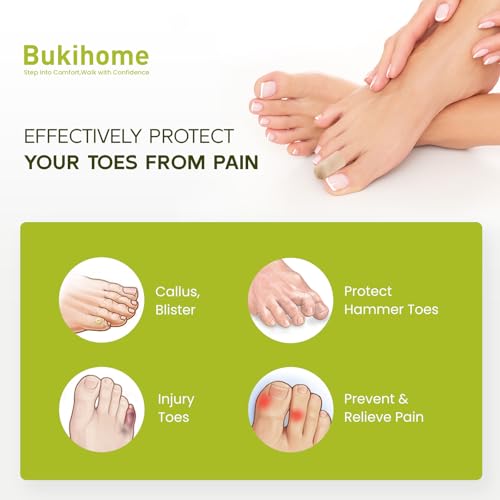 Image of Bukihome 16 PCS Toe Protectors, Silicone Toe Caps Closed Toe Surface Fabric Sleeve Protectors, Prevent Pain Relief for Corns, Blisters and Ingrown Toenails（16PCS Medium Size)[Upgrade]