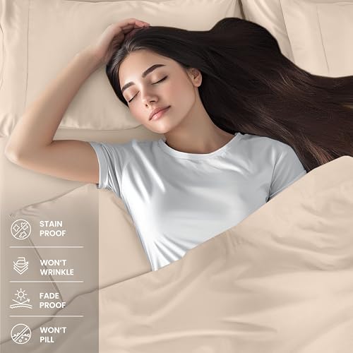 Image of Utopia Bedding Full Sheet Set - 4 Piece Bed Sheets for Full Size Bed, Soft and Breathable Microfiber, Includes 1 Fitted Sheet, 1 Flat Sheet and 2 Pillowcases (Beige) (Pack of 2)