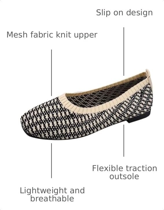 Image of RVROVIC Women's Knit Square Toe Ballet Flats, Slip‑On Casual Flat Shoes
