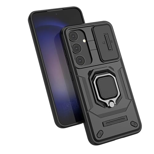 Image of SHINESTAR Tough Armor Samsung S24 5G Bumper Back Case Cover | Ring Holder & Sliding Camera Shield Cover | 360 Degree Protection Back Case Cover for Samsung Galaxy S24 5G (Black)