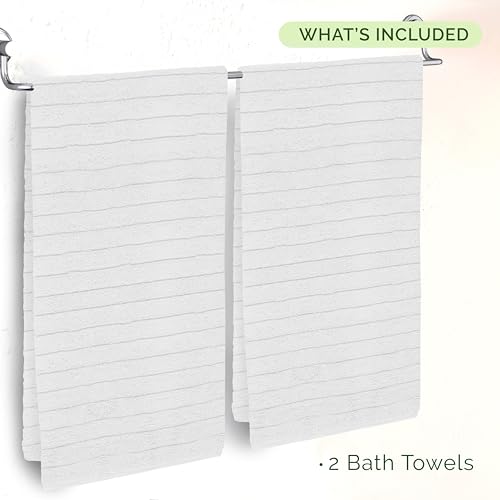 Image of Elegant Comfort 100% Turkish Cotton Corduroy Ribbed Luxury Soft 2 Pack Bath Towels 27 x 54 Inch - Ultra Plush, Absorbent, Quick Dry, Hotel Spa Quality Towels for Bathroom Essentials, White