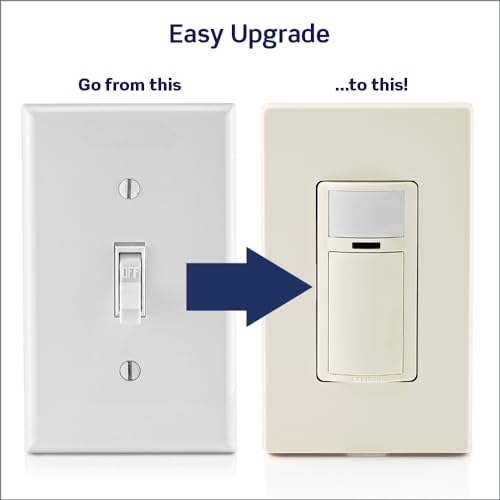 Image of Leviton Motion Sensor Light Switch, Motion Activated, Auto-On /Auto-Off or Manual-On, 2A, No Neutral Wire Required, Single Pole, DOS02-1LT, Light Almond