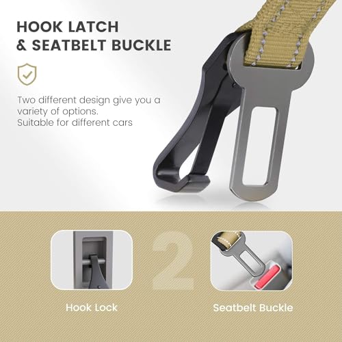 Image of IOKHEIRA Dog Seat Belt 3-in-1 Car Harness for Pets Adjustable Safety Seatbelt Nylon Reflective Bungee Fabric Dog Car Harness with Clip Hook Latch & Buckle, Swivel Zinc Alloy Carabiner (Green)