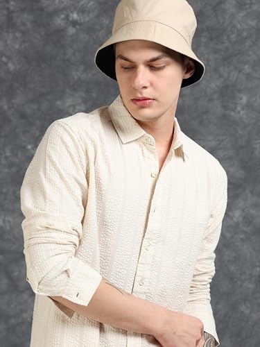 Image of StitchX Men's Full Sleeve Textured Casual Spread Collar Shirt