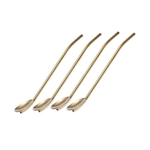 FUNOMOCYA 4pcs Drinking Straws Spoon Leaf Tea Infuser Spoon Mixing Spoon Drink Straw Filter Spoon Straw Honey Stirring Spoon Coffee Straws Coffee Strainer Straws Stir Spoon Silver re-usable