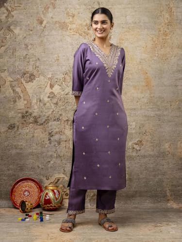Image of VredeVogel Kurta Set with Dupatta | Embroidered Viscose Rayon Kurta Pant Set for Women | Women's Ethnic Casual Kurti Set