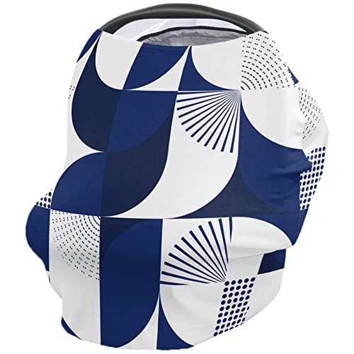 Nursing Cover for Breastfeeding Scarf, Blue Geometric Modern Art Baby Car Covers Super Soft Multi Use for Canopy Shopping Cart Cover Blanket Stroller Cover