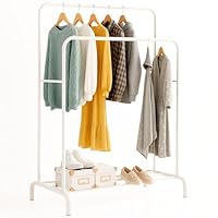edihome, Clothes Rail, Coat Stand, Rack, Double, for Bedroom, 110X150X54 cm, Resistant, Metal, with Shoe Support, Organizer, Easy Assembly (White)