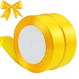 qingmeng Satinband Gelb, 44m Geschenkband Gelb Breit, 20mm Schleifenband, Geschenkband Hochzeit Stoff, Gelbes Geschenk Band Geschenkbänder für Taufe Geburtstag Deko Geschenkverpackung