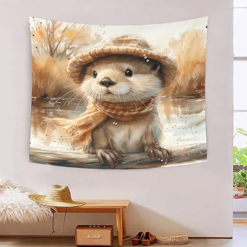 Tapisserie murale tissu motif loutre 3D pour créer un cocon cocooning au salon