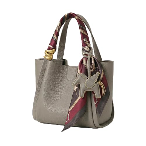 Women's Genuine Leather Bucket Bag Soft Pebbled Crossbody Purse Top Handle Tote Handbag, Adjustable Strap, Perfect gifts (Grey)