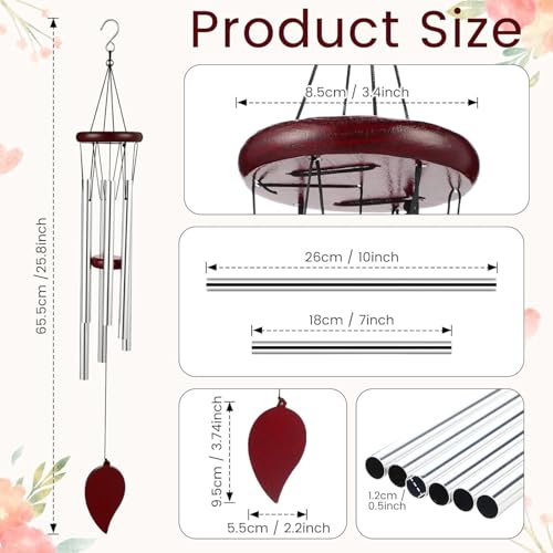 Image of Outdoor Wind Chimes with Wooden Top, 26 inch Large Aluminum Tube Wind Chime, Deep Tone Hanging Wind Chime for Garden, Patio, Porch, Balcony, Memorial & Home Decor Gift (Silver)