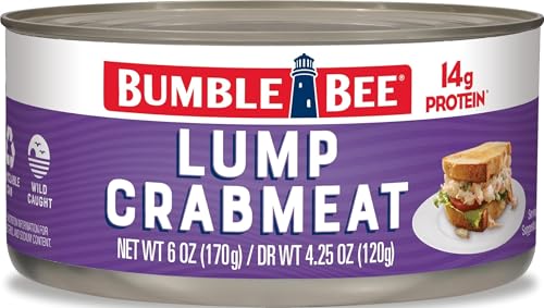 Image of Bumble Bee Lump Crab Meat, 6 oz Can - 14g Protein & 1g Carb Per Serving - Wild Caught, Small Chunks, Drain Before Use - Packaging May Vary