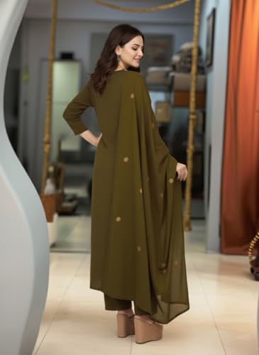 Image of ANNI DESIGNER Women's Embroidered Straight Kurta Set | Stylish Ethnic Wear for Office, Festive & Daily Use, Kurti Set for Woman, Women Kurta Sets with Dupatta Cotton
