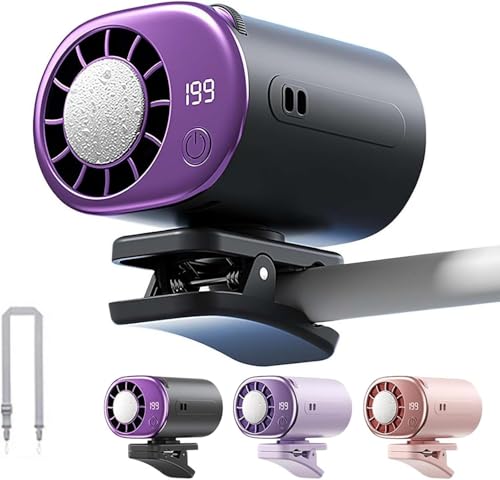 Acondicionador de aire con clip para coche, ventilador portátil 2026 con clip y pantalla LED, 199 velocidades ajustables, rotación de 360°, recargable por USB, batería de 2000mAh, ventiladores de