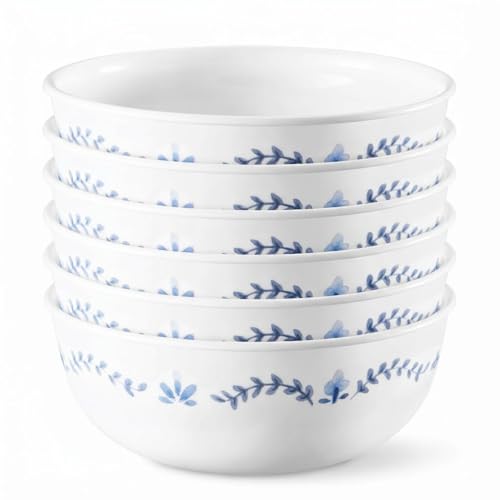 Corelle Vitrelle 6-teiliges Suppen-/Müslischüssel-Set, dreilagig, glas- und splitterfest, 473 ml, leichte runde Schalen, Portofino