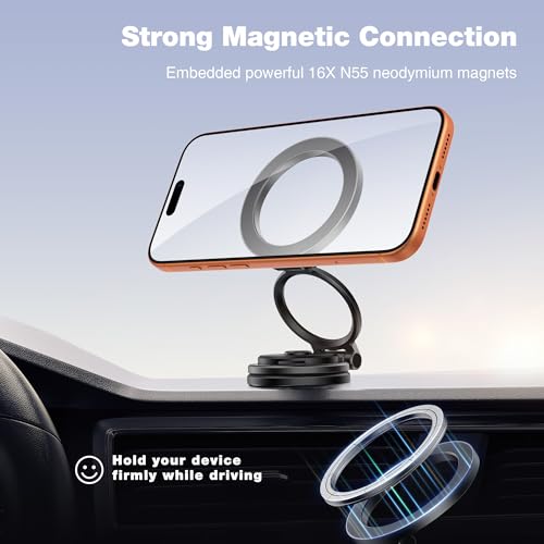 Image of GolbinBox Car Phone Holder for MagSafe [360Rotation] Metal Design iPhone Car Mount,Folding Car Mount [Detachable Base] Strong Magnetic Phone Holder for Car Dash,for iPhone 17 16 15 14 Pro Max, Black