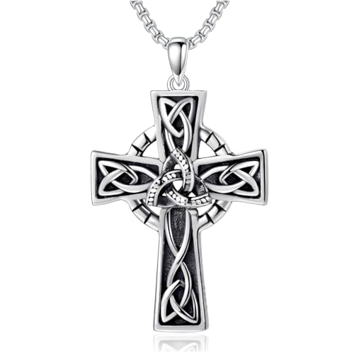 Celtic Cross Necklace 925 Sterling Silver Jewish Cross Pendant Star of David Necklace Clover Viking Irish Jewelry Religious Protective Gift for Men Women