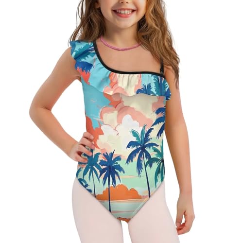Image of Girls Swimsuit One Piece Ruffle Swimsuit Non-Slip Straps UPF 50+ for Girls Size 3-14 Years