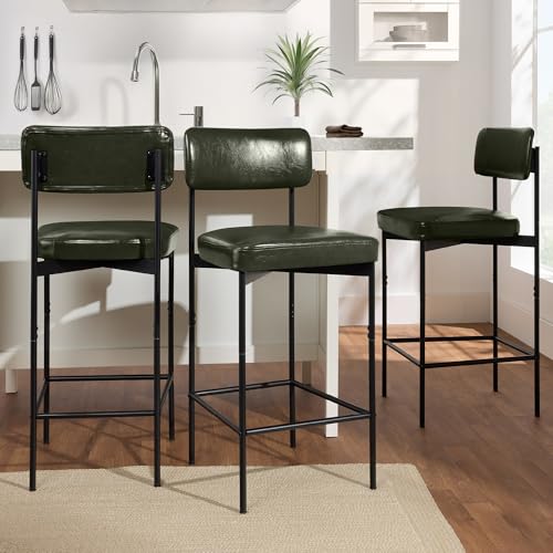 Best Choice Products Set de 3 Butacos sin Brazos de Altura para Barra, Asientos de Cuero Sintético PU Modernos para Isla de Cocina, Hogar, Comedor - Verde Musgo miniatura 2