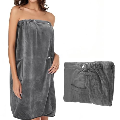 VIBINHO Saunakilt Damen, Saunarock & Saunakleid aus Schnelltrocknender Mikrofaser, 80x140 cm, Elastisch mit Verstellbaren Knöpfen & Tasche für...