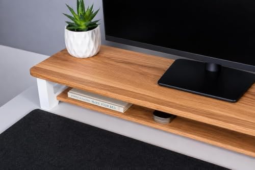 Image of 66cm Long Wooden Computer Monitor Stand, Monitor Riser Desk Shelf Desktop Stand TV Laptop Riser (Dual Shelf, 66cm Long)