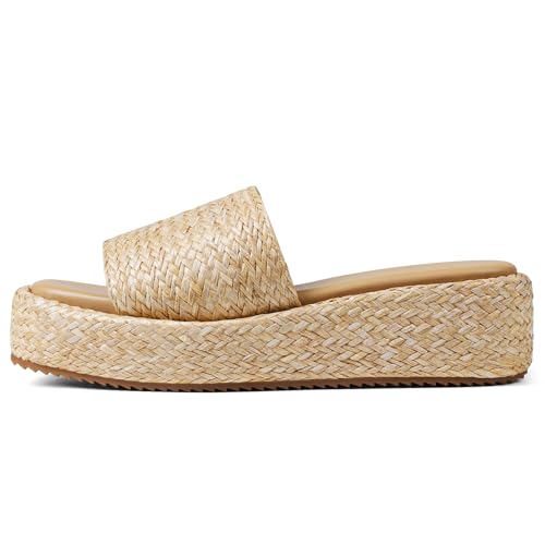 EQAUDES Brown Sandals Women Comfortable Platform Dressy Sandal Summer Wedge Espadrille Straw Raffia Sandals Cute Beach Vacation Woven