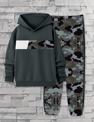 Image of Boys Clothes Boy Outfits 2-Piece Long Sleeve Hoodie and Camouflage Pants Boys Fall Winter Clothes for 6-16 Years