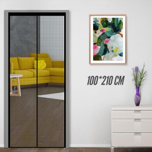 Image of Royalkart 100x210cm Black | Magnetic Mosquito Net for Door | Fiberglass Screen Curtain with 34 Magnets | Auto-Closing Mesh to Keep Mosquitoes Out