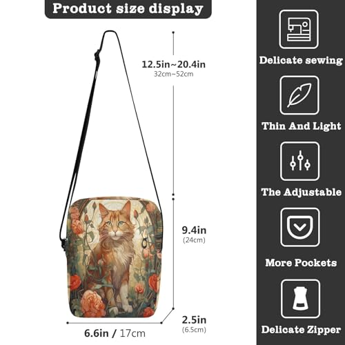 messenger bag for men Small Crossbody Bags For Women Women's Purses Adjustable Strap for business business- Cat Colorful Orange3